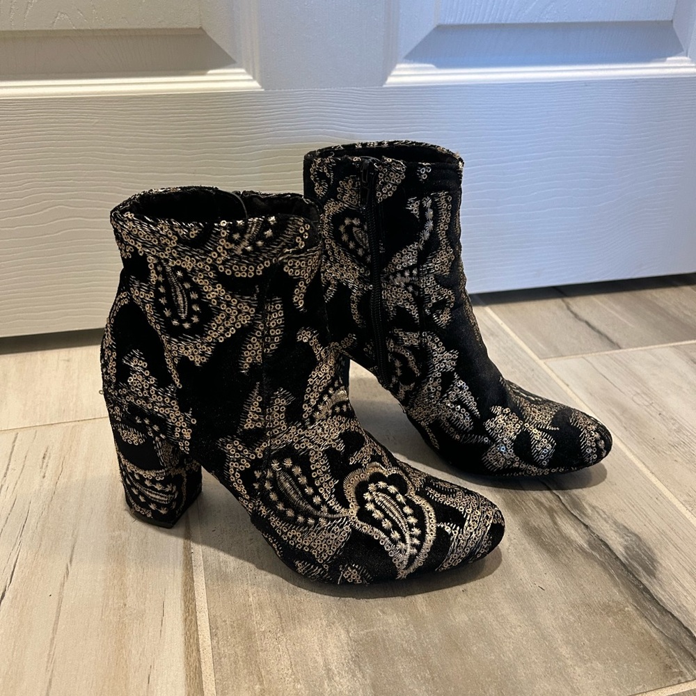 Black and Gold sequined booties